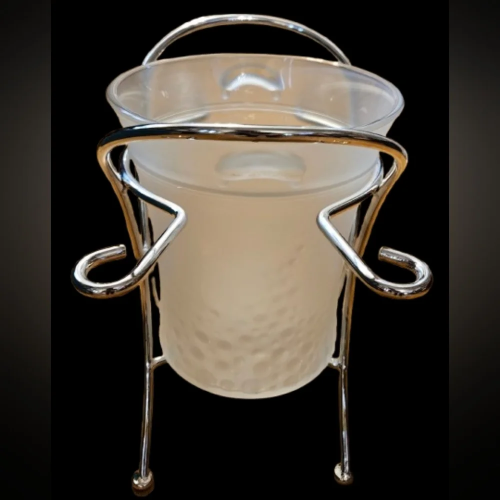 *Godinger Vintage Champagne/Wine Frosted Glass Ice Bucket w/Holder Grapes Motif